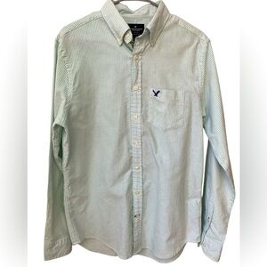 AMERICAN EAGLE OUTFITTERS Stripe Button Up Shirt Men’s Medium Tall Green Preppy